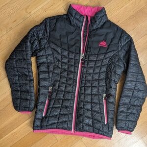 Snozu Girls Dark Grey / Hot Pink Full Zip Up Puffer Jacket.  Size S 7/8